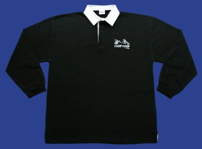 Description: Rugby Shirt - Hankschopshop logo on front, trike design logo on back